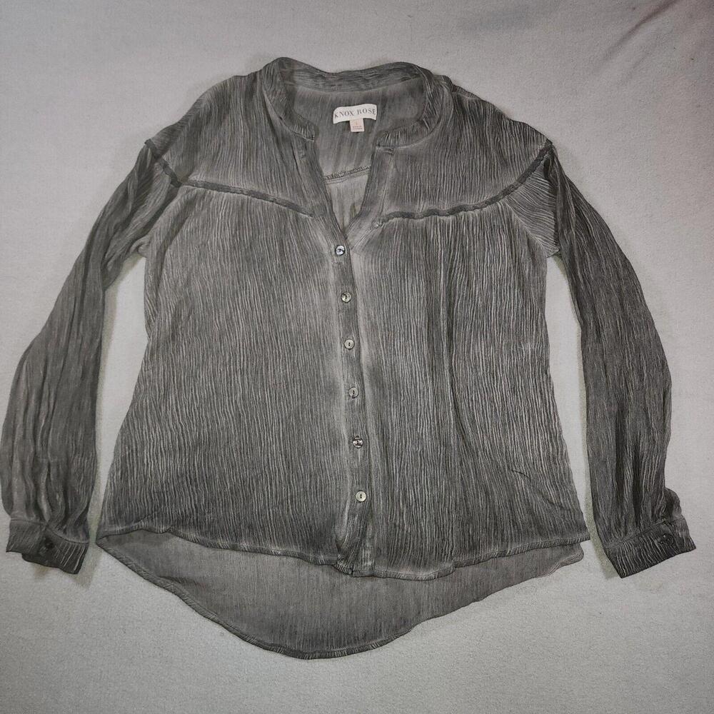 Knox Rose‎ Womens Size Large Long Sleeve Shirt V Neck Button Up Gray Rayon